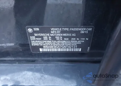 2016 BMW 328I from USA, damaged, VIN WBA8E9G57GNT42131